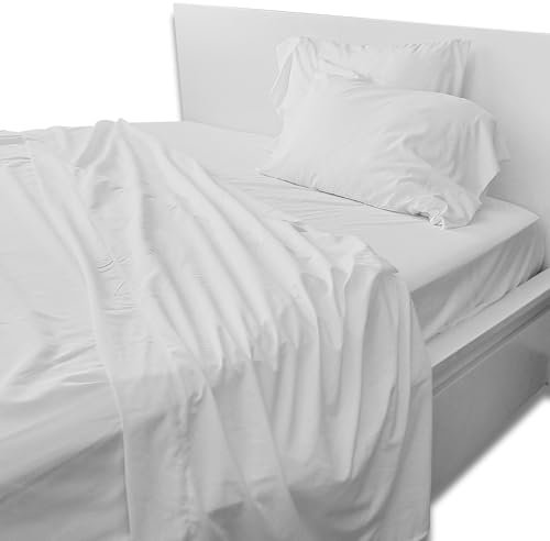 FOCARIS Home - Juego sabanas 135 x 190 Set Completo 4 Piezas Poliester Microfibra Blancas Medida 135 cm Incluye Sabana Bajera Ajustable + Sabana encimera+ 2X Fundas Almohada -Packaging Regalo