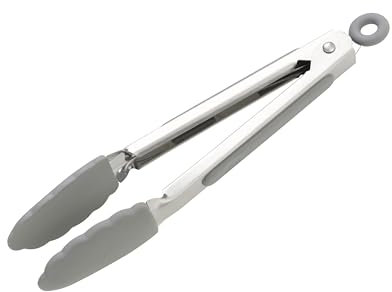 Wiltshire Mini Silicone Kitchen Tongs 18cm, Cooking & Serving Tongs, Salad & BBQ Tongs, Stainless Steel, Heat-Resistant Utensil, Non-Stick, Non-Scratch Tip, Pebble Grey, 21x3.2x2.7cm, 681948