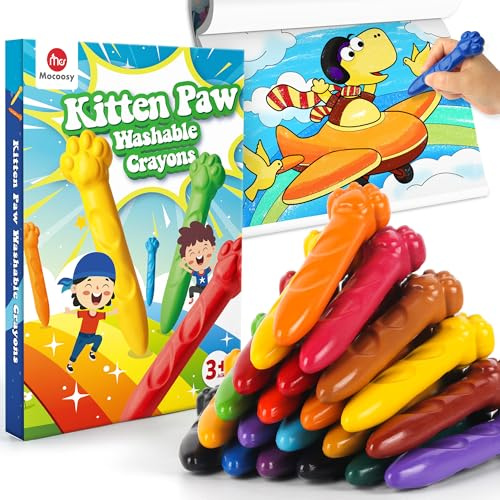 Mocoosy Ceras para Colorear para Niños Pequeños,18 Colores No Tóxicos Crayones de Cera con Libro para Colorear y Pintar, Seguro Lavables Crayones para Niños Bebé Arte Juguetes Regalos para Niños Niñas