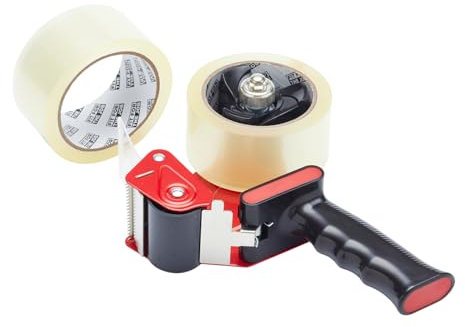 Fit For The Job Clear Parcel Tape Gun and Dispenser - Heavy Duty Packing Tape Dispenser for Efficient Sealing and Packing Needs - 2 Rolls