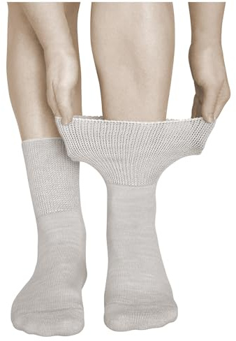 vitsocks Chaussette diabétique LAINE MÉRINOS extra large Femme (2 PAIRES) non comprimante sans couture, ne serrent pas, chaude, beige, 35-38