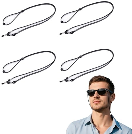 SDKZBFC 4 PCS Glasses Strap,Black Adjustable Fashionable Non Slip Sunglasses Chain Eyeglass Cord, Sport Sunglass String, Glasses Cold for Men Women