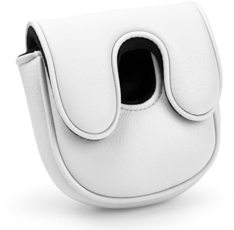 Golf Mallet Putter Cover for DF3 Center Shafted Putter Head Cover Mallet Putter Headcover Magnetic Synthetic Leather Mallet Putter Cover Club Protective Case for Men Women (White)