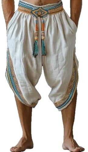 Pantalones Cortos De Lino De Algodón De Estilo Étnico Retro para Hombre Pantalones Cortos De Linterna Sueltos Casuales De Verano