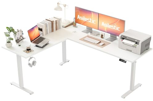 Agilestic L-shaped Height-Adjustable Desk with dimensions 150 x 125 cm, Ergonomic Computer Desk with Stand and Sit, Designed for Corner Spaces, White