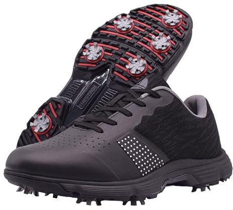 Rhyoam Golf Shoes Men Spikes Golf Sneakers Male Breathable Walking Shoes for Golfers Size Plus (Black,10.5)