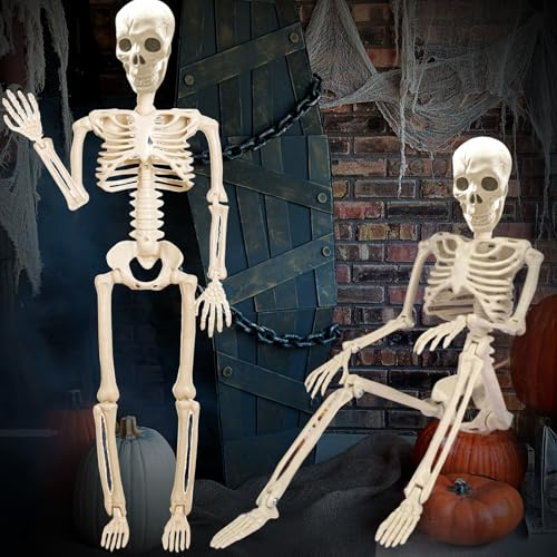 Dazhtu 1 Scheletro a grandezza naturale per Halloween, 90 cm scheletro del corpo pieno con articolazioni mobili, per decorazioni spaventose per feste di Halloween Spaventosa Giardino Prato