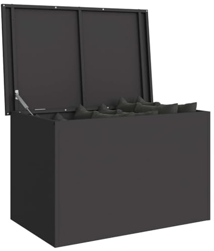vidaXL Caja de Almacenamiento Exterior Negro 80 x 50,5 x 50 cm Acero, Caja de Almacenamiento Exterior, Gabinete Impermeable, Diseño Industrial, Organizador Rectangular para Jardín y Terraza