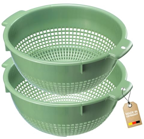 Westmark Colador – Dos coladores de cocina grandes con dos asas empotradas y cuatro accesorios para lavar verduras, escurrir pasta y mucho más. Verde menta, ø 24 cm, 212622EM