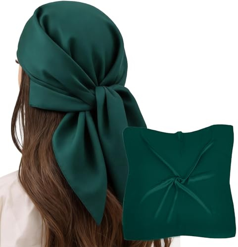 MEANBEAUTY Bandana Seide Schals Quadratisches Satin Kopftuch für Damen Haarschal 70x70cm mit Geschenkbox-Dunkelgrün