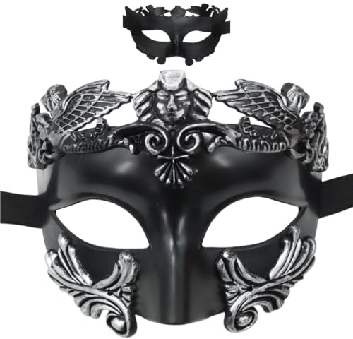 Riaisttd Maskerad ögonmask, antikt grekisk-romerskt ansiktsskydd | med elastiska svarta band Halloween-ansiktsskydd för män kvinnor ungdomar vuxna bar dans