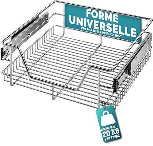CASARIA® Pull Out Telescopic Kitchen Drawers Basket, For 50cm Units | Fits 46cm Wide Internal Cabinets, Chrome Wire Shelf Organiser Storage Solution, Kitchen Units & Drawers, Heavy-Duty 20KG