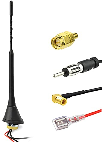 Eightwood DAB Car Aerial DAB Antenna Splitter Amplifier SMA/SMB to DIN Connector Universal Roof Car FM Antenna 5M 16.4ft Cable Compatible for FM Radio Radio Blaupunkt Pioneer Alpine JVC