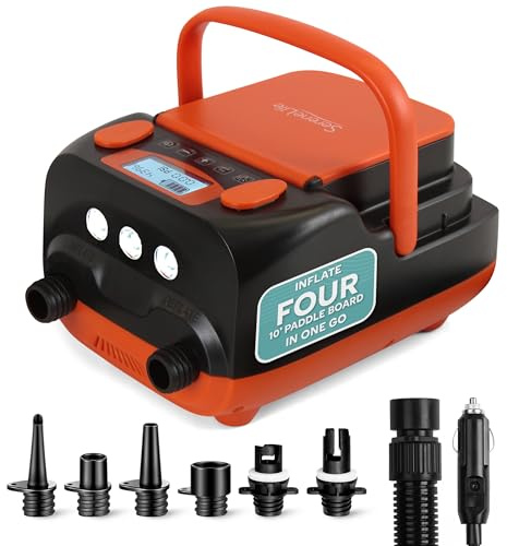 SereneLife Inflatable Paddle Board Pump Compressor - 16PSI High Pressure SUP Inflator - 12V DC Car Connector - Electric Air Pump for Paddle Boards, Boats, Rafts, Pool Toys - Deflation Function