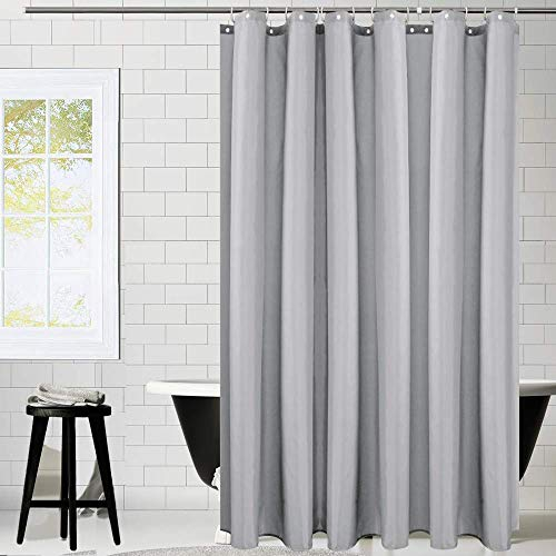 KIPIDA Duschvorhang Textil, Anti-Schimmel, Wasserdichter, Waschbar Anti-Bakteriell Stoff Polyester Badewanne Vorhang mit 8 Duschvorhängeringen (Grau, 180x180cm)