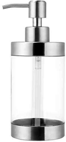 Soap Dispenser Stainless Steel and Acrylic Shampoo Lotion Pump Bottle for Bathroom Kitchen Sink Office Hotel for Kitchen Washing Up Liquid Hand Soap Shower Gel 300ML
