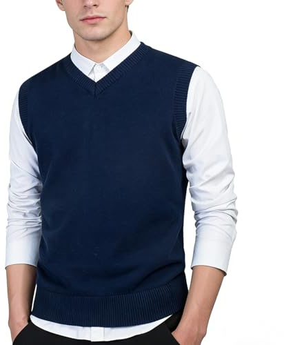 Jerséis sin Mangas para Hombre Chalecos de Punto con Cuello en V