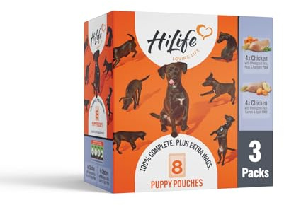 HiLife Puppy Wet Dog Food, Mixed Chicken Recipes, Complete Puppy Wet Food Pouches, 100% Natural ingredients, Tender Chicken with Wholegrain Rice & Vegetables (24 x 150g Pouches)
