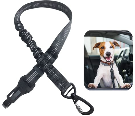 Cinturon Perro Coche - Arnés Perro Coche Universal con Mosquetón, Cinturón Seguridad Perro con Amortiguador Antichoque (Lite, Negro)