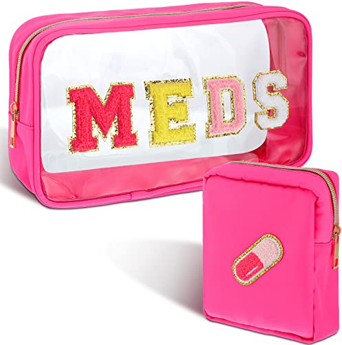 Hillban 2 st medicinväska chenille brevväska preppy klar makeup modifierad resväska nylonpåse set PVC transparent kosmetisk väska mini första hjälpen julklapp för skola resetillbehör, Härlig
