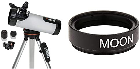 Celestron 31150 LCM 114 Short Computerised Reflector Telescope, Silver & 94119-A 1.25 Inch Moon Filter, Black