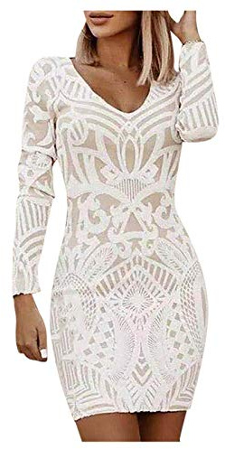 BOTCAM Etuikleid für Damen Sexy Vintage Bedrucktes Figurbetontes Kleid V-Ausschnitt Langarm-Taschen-Hüftkleid Club-Kleid Party Kleid Mode Sexy Frühling und Herbst Mini Kleid Knielang Kleider