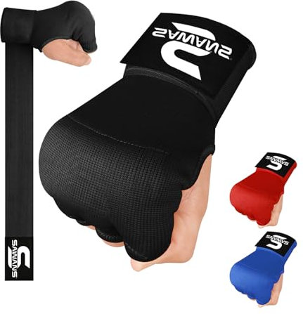 SAWANS Box-Handbandagen Innenhandschuhe zum Schutz der Hände Lange Handgelenkriemen elastisch gepolstert Kampfsport-Kampfhandschuhe Boxsack-Trainings-Gel-Pratzen Muay Thai MMA Kinder (Schwarz, S/M)