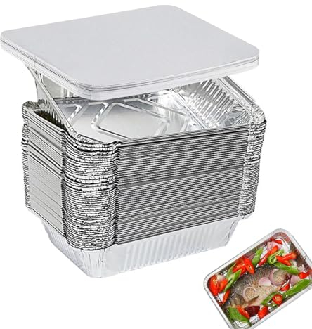 Kirgizta 20 Pz Vaschette Alluminio con Coperchio 1000ml Teglie Alluminio Contenitori Rettangolari in Alluminio Grandi Vaschette in Alluminio per Cuocere, Arrostire, Cucinare