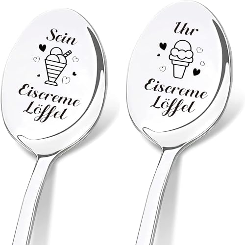 Maqhpu Valentinstag Geschenke für Ihn Sie, 2 Stück Eislöffel mit Gravur - Sein und Ihr Eiscremelöffel, Geburtstag Weihnachten Hochzeitstag Geschenk für ihn sie Frauen Männer Paar Partner
