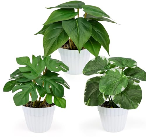 YAOYIN® 3er Set Kunstpflanze, Künstliche Pflanzen Wie Echt mit Töpfen, Kunstpflanzen Wie Echt Zimmerpflanze Deko Pflanzen, Fake Plants Höhe ca.19 cm, Für Balkon, Zimmer, Wohnzimmer, Badezimmer Deko
