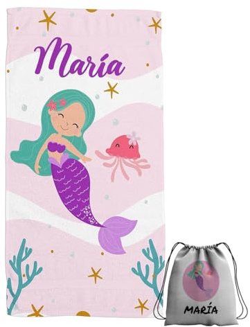 ZPUBLI+ Toallas de Playa o Ducha Personalizadas con Nombre o Frases. Toallas Infantiles, Regalo Infantil Original para baño, Piscina, Playa, Camping. Varias Medidas. (Sirena 2, 70x140)