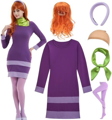 UIMLK Women's Purple Mini Sexy Daphne Dress Adult 2024 Halloween Costumes Outfits,M