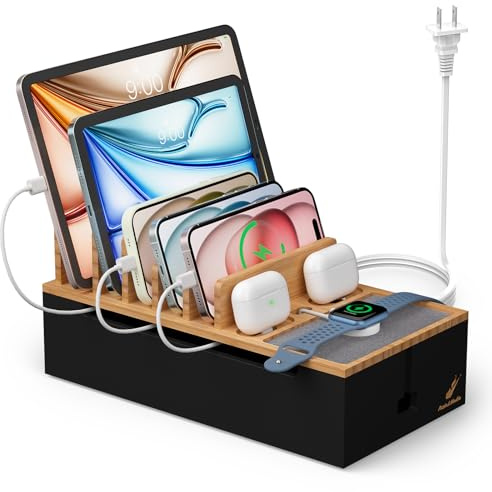 Pezin & Hulin Kabelmanagementbox, Dockingstation für mehrere Geräte, mit 5 Anschlüssen, Ladeadapter und 6 Kabeln, Draht-Organizer für Kabel, Box zum Verstecken von Kabeln und