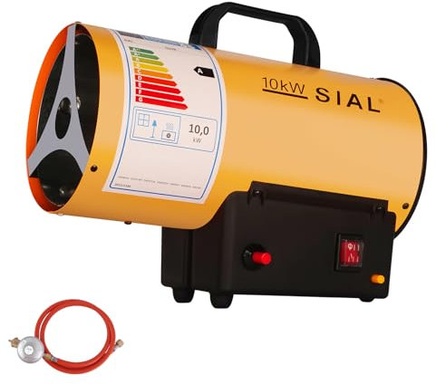 SIAL 34,200Btu/hr Industrial Gas Fan Heater Portable Workshops Heater Heat Cannon Gas Radiant Heater Hot Air Blower Mechanical Switch Piezo Ignition, Yellow, 10KW