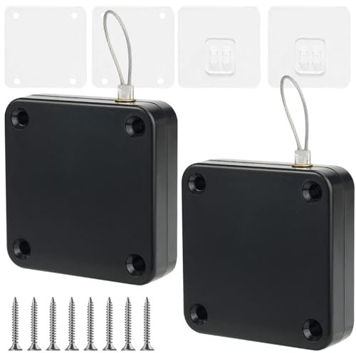 2 Pcs Automatic Door Closer, Door Retractor with Drawstring, Screws and Self Adhesive Hooks, Black Punch-Free Automatic Multifunctional Door Closing Mechanism for All Kinds of Doors