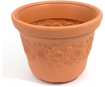 Stolmet Sunny Terracotta Planter | 60L | Ceramic-Like Texture with Sunflower Design | Durable Outdoor Indoor Planter | 570mm Diameter x 435mm Height | Available in Sets of 1, 2, 5, or 10 (1)