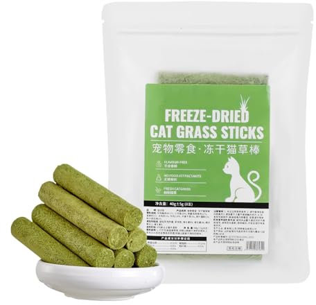 Katzengras-Snacks, 8 Sticks Katzenkausnacks, gefriergetrocknete Katzenkausnacks, aromatisierte Haarballen-Entfernungsstab für erwachsene & ältere Katzen