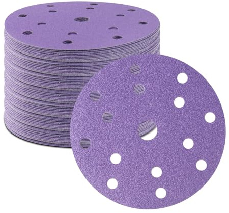 Disco Abrasivo 150mm, 100 dischi per levigatrice orbitale, 320 grani in ceramica, 15 fori, gancio e fibbia, carta vetrata orbitale casuale professionale per l'automobile e la lavorazione del legno