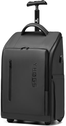 GOTECH Rullande ryggsäck, vattentät ryggsäck med hjul för affärskoppling, handbagage ryggsäck med laptopfack, passar 15,6/18 tums bärbar dator, ryggsäck med hjul för vuxna, Grå, Medium