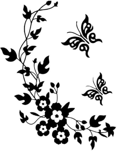 Flower Decals with Butterfly Wall Stickers, DIY Decorative Self Adhesive PVC Wall Art Stickers for Living Room Bedroom Wardrobe Background Cupboard Refrigerator