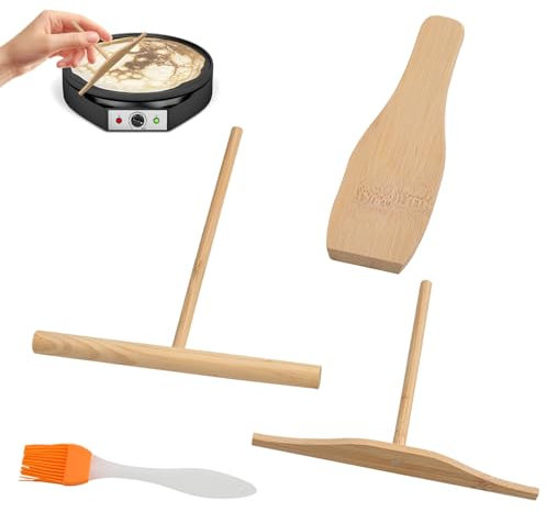 Lsydgn 4 Pcs Etaleur Crepe Bois, Râteau Crêpe Spreader Cuisine Kit, 1 Répartiteurs Et 2 T Spatule, Spatule à Crêpe Silicone, Spatule Crepe Pour Ustensiles De Cuisine Pancake Maker Cooking Tool