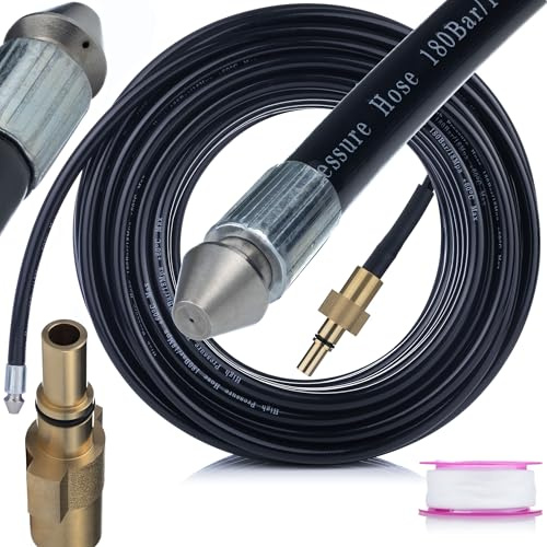 Rörrengöringsslang 20 m kompatibel med Black+Decker, Stanley, MacAllister, Bosch, PW, AQT | 160 bar | 1 + 3 munstycke