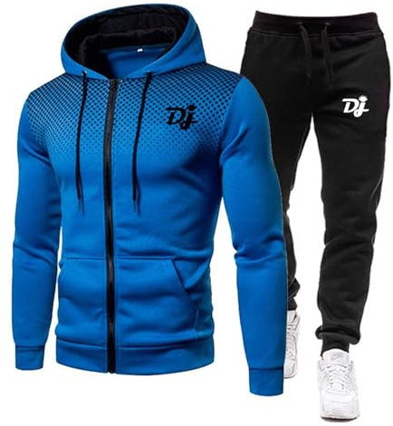ZYHJZ Tuta da uomo, 2 pezzi, per DJ Pioneer, giacca con cappuccio e cerniera completa e pantaloni da jogging, tute sportive, tute a maniche lunghe con tasche,Blue-S