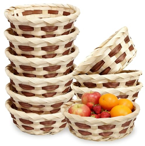 10 Confezione di cestini rotondi regalo, cestino per pane in bambù, cestino piccolo in bambù da 17 cm, cestino per alimenti intrecciato rotondo per frutta, verdura, snack riutilizzabile, per