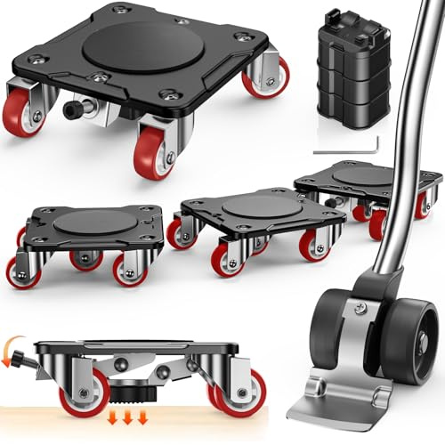 WOUOW Kit Spostamento Mobili con Funzione Parking – Carrello per Mobili Pesanti con Ruote a 360°, Pannello in Acciaio al Carbonio, Portata 500 kg, Collocazione Sicura e Stabile nel Tempo (Nero)