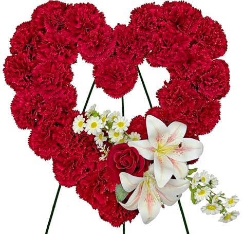 Saxili Cemetery Wreaths for Christmas - Ebullient Standing Heart, Grave Wreath with 30 Inch Easel Stand,Memorial Floral-Red Poinsettia and Lily