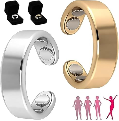 xinrongda 2Pcs Copper Magnetic Rings for Women Men, Stainless Steel Magnetic Ring, Lymphatic M-agnetic Therapy R-ing, Anxiety Reduction,Better Sleep, Adjustable M-agnetic Acupressure Rings