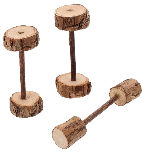 HOMSFOU 3 Stück Pack Natürliche Katzenkaustangen aus Holz Katzen Hantelspielzeug Zahnpflege Katzenspielzeug für Stressabbauende Beschäftigung Zufälliger Stil