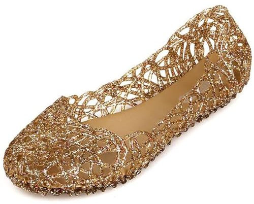 SUNAVY Damen Hohl Flach Gelee Sandalen Bird-Nest Ballett Weich Plastik Schuh,38 EU, Gold