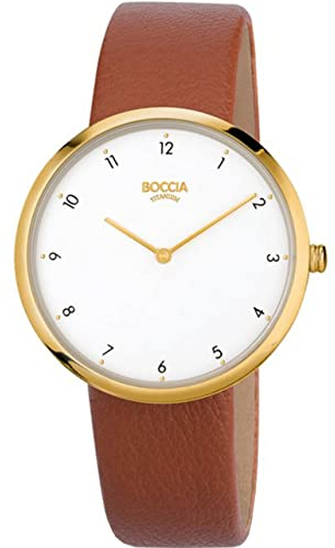 Boccia Damen Analoger Quarz Uhr mit Echtes Leder Armband 3309-06